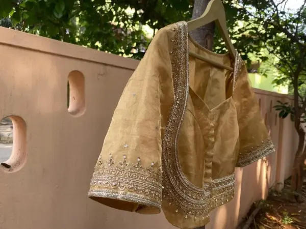 Royal Golden Madhubala Designer Maggam Work Blouse Timeless Elegance for Weddings