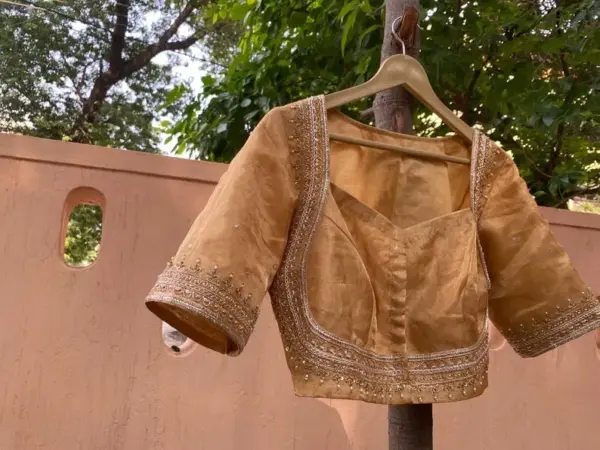 Royal Golden Madhubala Designer Maggam Work Blouse Timeless Elegance for Weddings