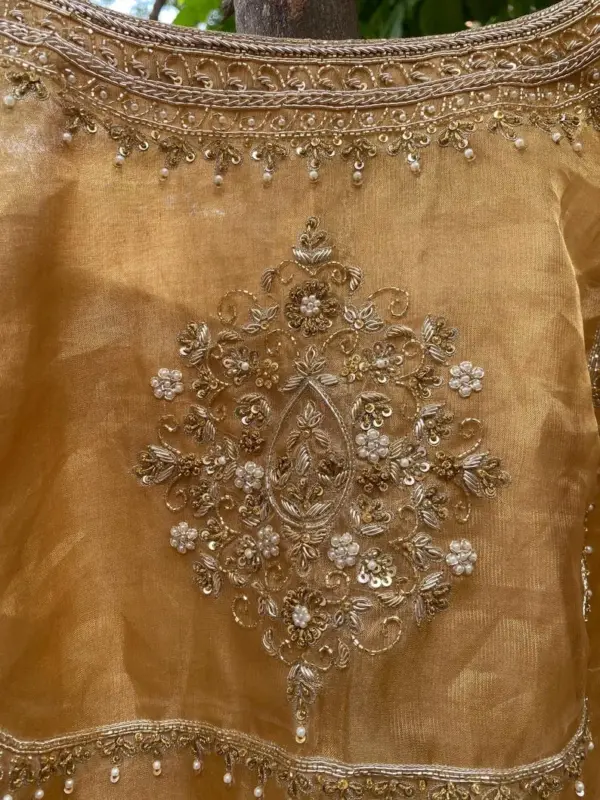 Royal Golden Madhubala Designer Maggam Work Blouse Timeless Elegance for Weddings