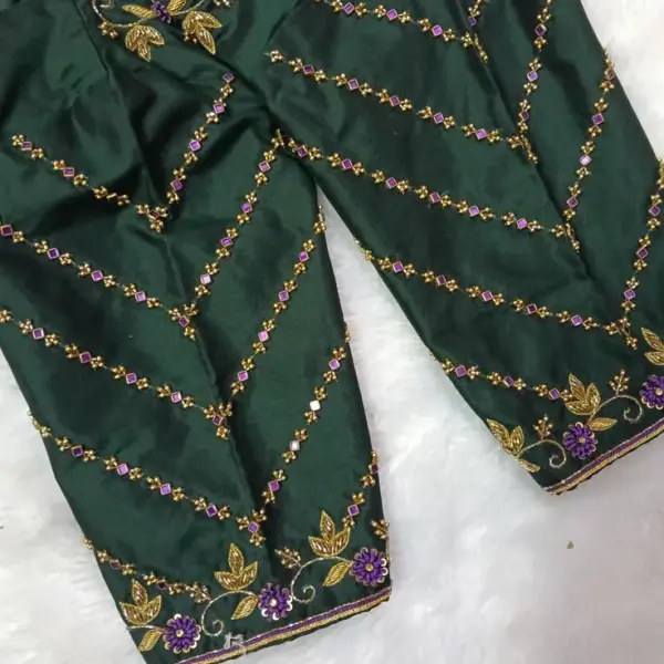 Royal GraceBottle Green Maggam Work Blouse with Elegant Line Design