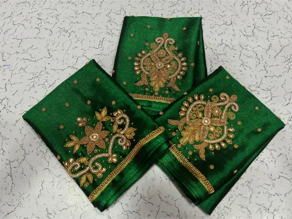 Stunning Green Tissue Designer Blouse with Aari Embroidery – Special Deal
