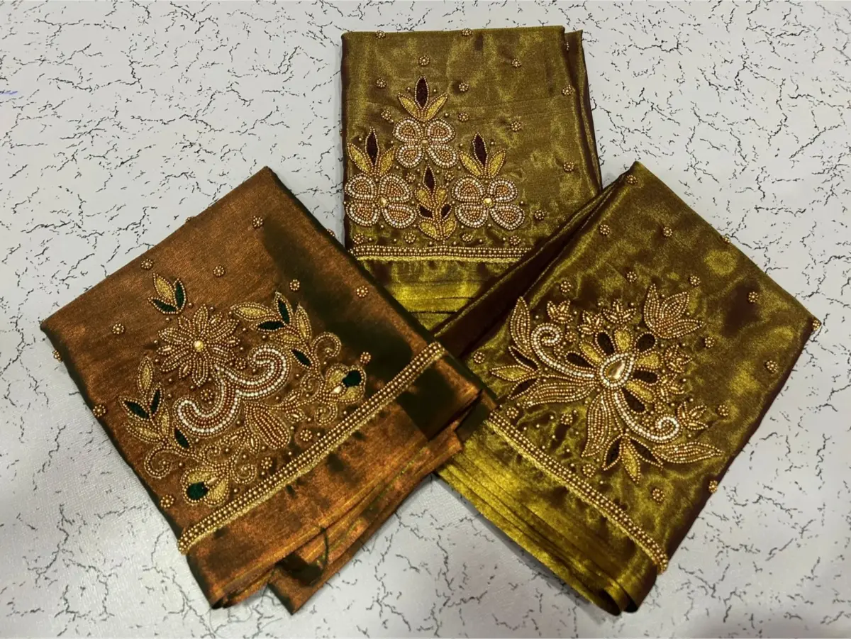 Stunning Green Tissue Designer Blouse with Aari Embroidery – Special Deal 12