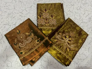 Stunning Green Tissue Designer Blouse with Aari Embroidery – Special Deal 12