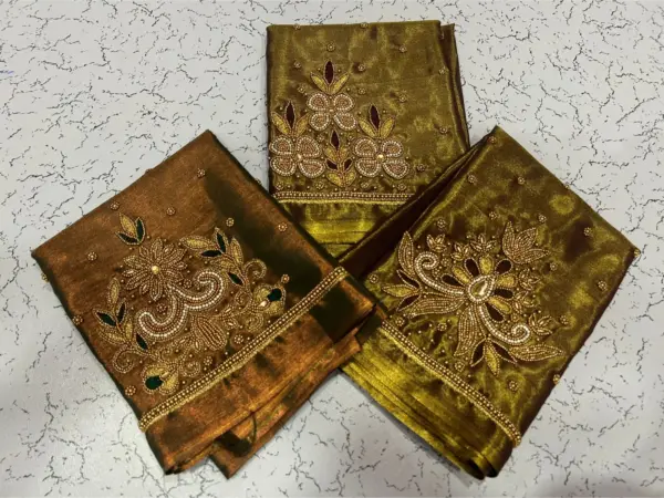 Stunning Green Tissue Designer Blouse with Aari Embroidery – Special Deal