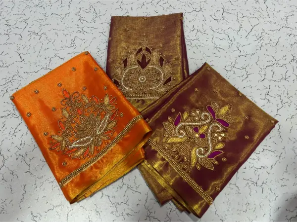 Stunning Green Tissue Designer Blouse with Aari Embroidery – Special Deal