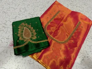 Stunning Green Tissue Designer Blouse with Aari Embroidery – Special Deal 15