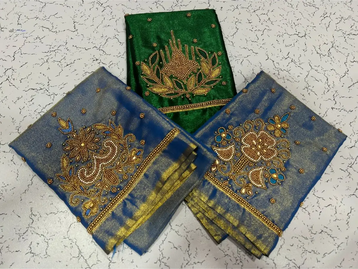 Stunning Green Tissue Designer Blouse with Aari Embroidery – Special Deal 2