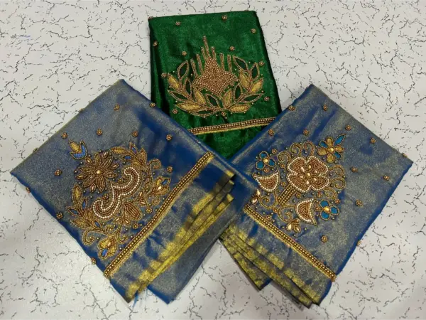 Stunning Green Tissue Designer Blouse with Aari Embroidery – Special Deal