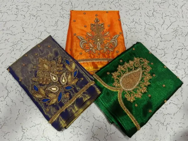 Stunning Green Tissue Designer Blouse with Aari Embroidery – Special Deal