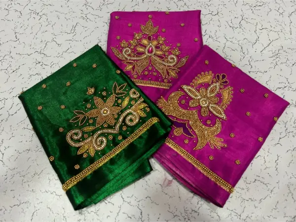 Stunning Green Tissue Designer Blouse with Aari Embroidery – Special Deal
