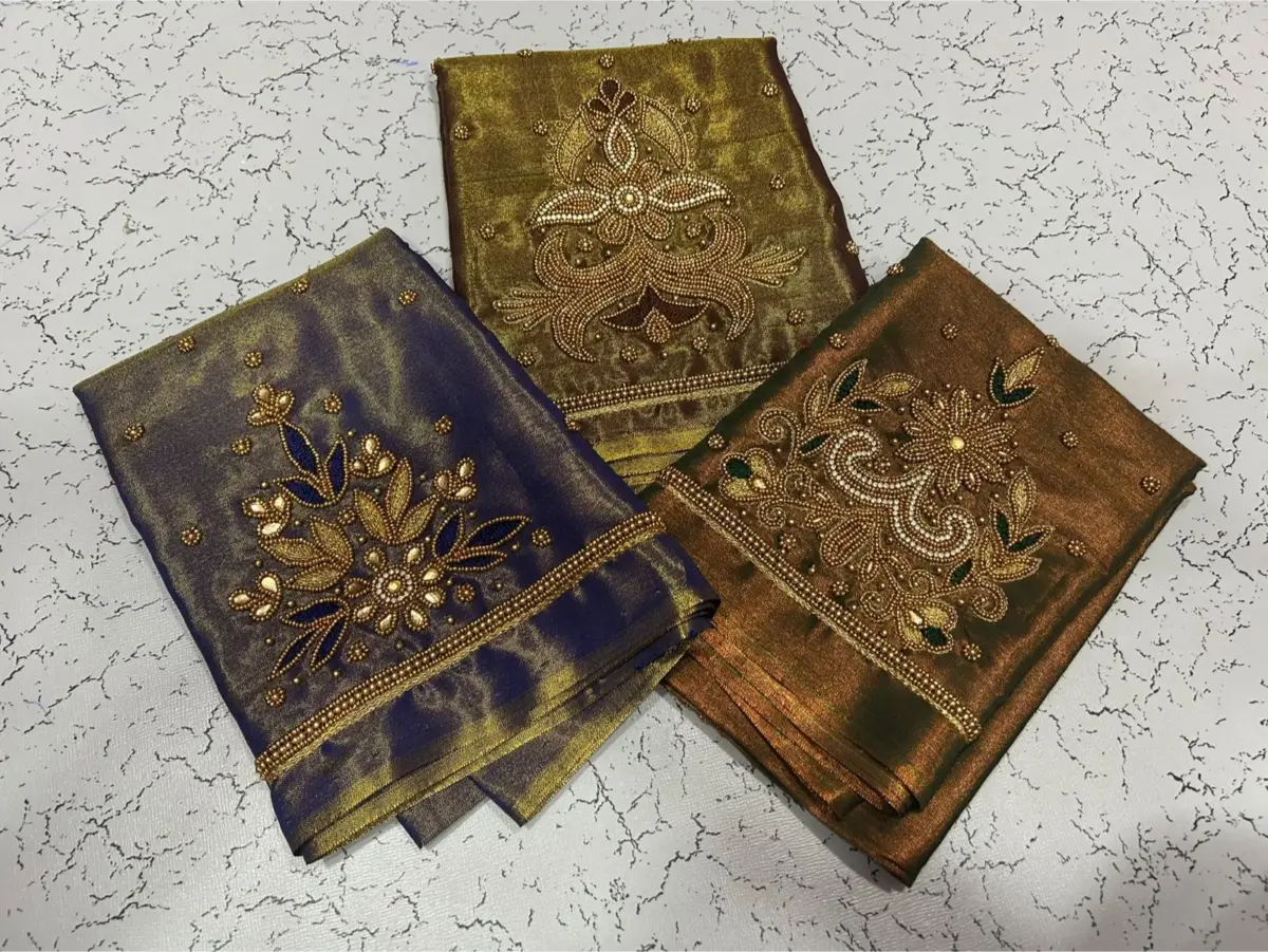 Stunning Green Tissue Designer Blouse with Aari Embroidery – Special Deal 5