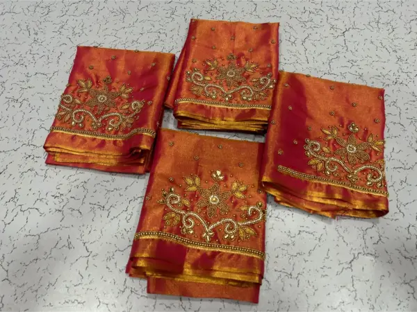 Stunning Green Tissue Designer Blouse with Aari Embroidery – Special Deal