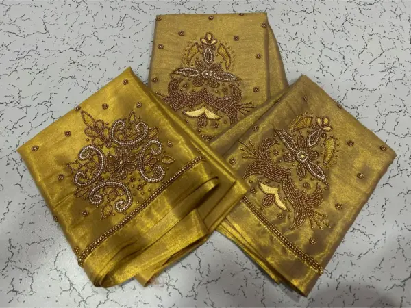 Stunning Green Tissue Designer Blouse with Aari Embroidery – Special Deal