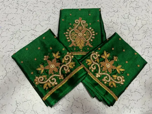 Stunning Green Tissue Designer Blouse with Aari Embroidery – Special Deal