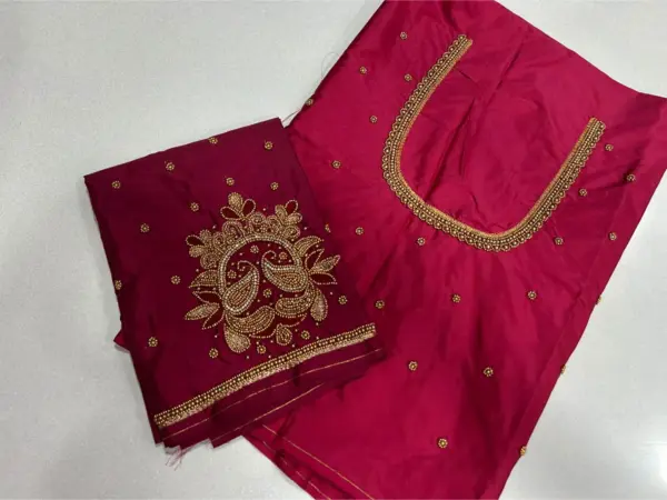 Stunning Red Beads Aari Work Blouse Festive Favorite on Exclusive Offer!