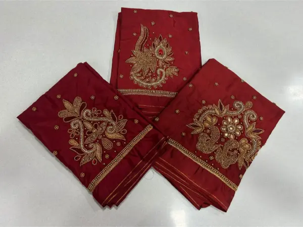 Stunning Red Beads Aari Work Blouse Festive Favorite on Exclusive Offer!