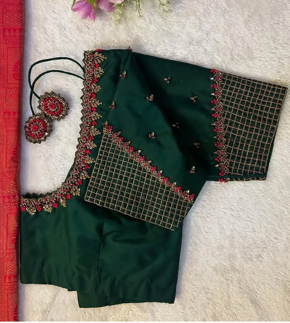 Timeless Beauty Bottle Green Wedding Blouse with Royal Maggam Work
