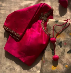 Timeless BeautyHandcrafted Pink Zardosi Peacock Blouse Design