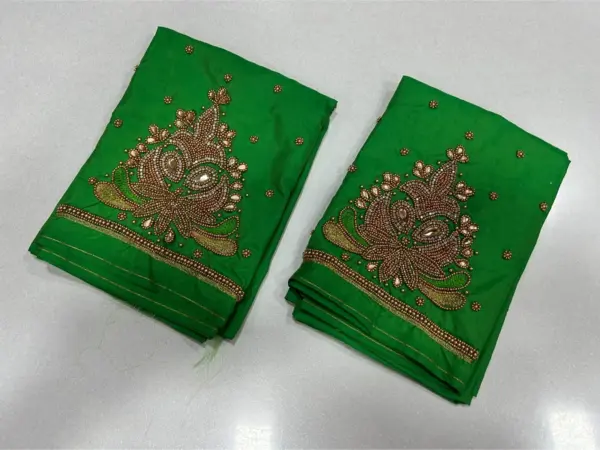 Vibrant Parrot Green Aari Work Blouse Elegant Craftsmanship Now on Festive Offer