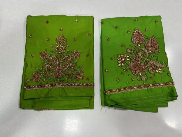 Vibrant Parrot Green Aari Work Blouse Elegant Craftsmanship Now on Festive Offer