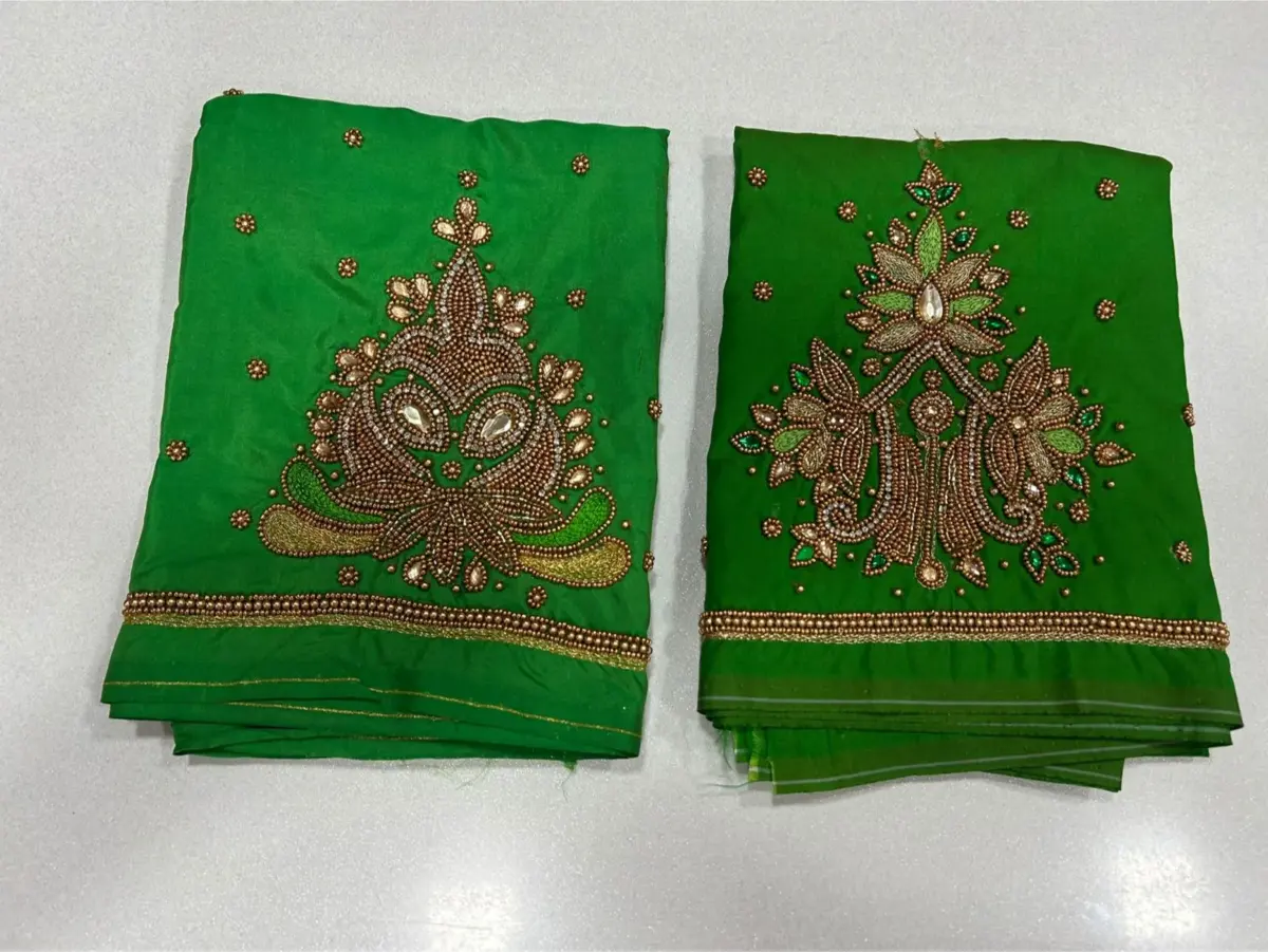 Vibrant Parrot Green Aari Work Blouse  Elegant Craftsmanship Now on Festive Offer 12