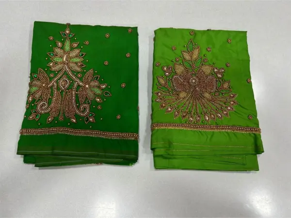 Vibrant Parrot Green Aari Work Blouse Elegant Craftsmanship Now on Festive Offer