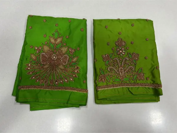Vibrant Parrot Green Aari Work Blouse Elegant Craftsmanship Now on Festive Offer