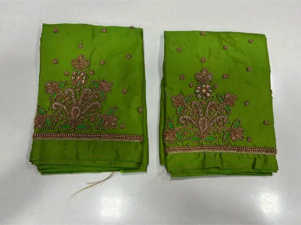 Vibrant Parrot Green Aari Work Blouse Elegant Craftsmanship Now on Festive Offer