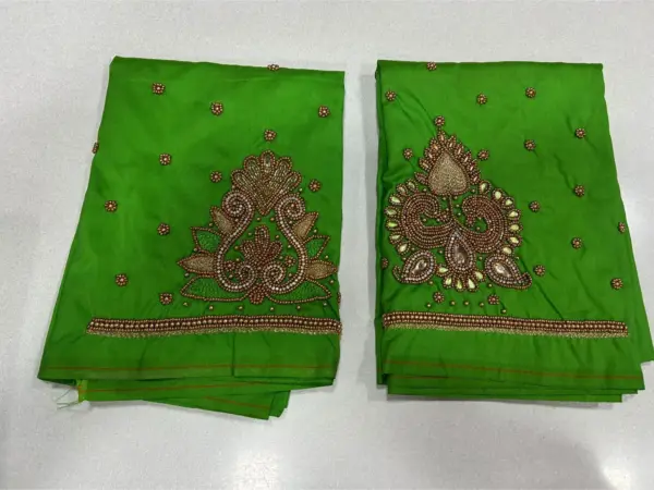 Vibrant Parrot Green Aari Work Blouse Elegant Craftsmanship Now on Festive Offer