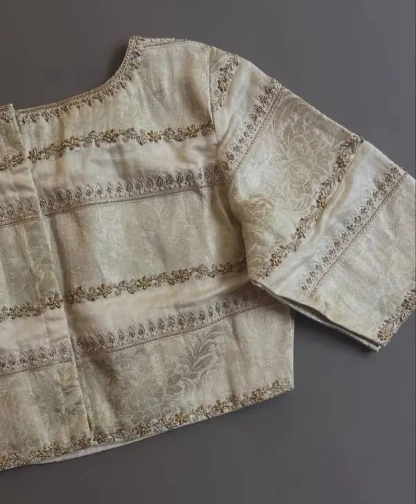 Cream Bridal Maggam Work Blouse with Intricate Lines Design 4