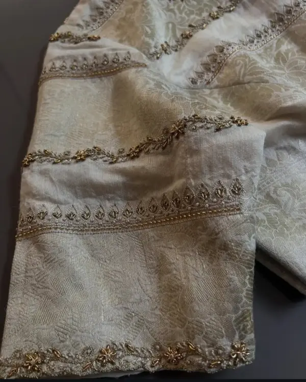 Cream Bridal Maggam Work Blouse with Intricate Lines Design 5