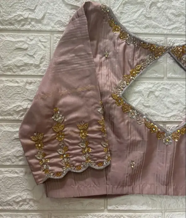 Designer Dusty Rose Pink Bridal Maggam Work Blouse Handcrafted Perfection