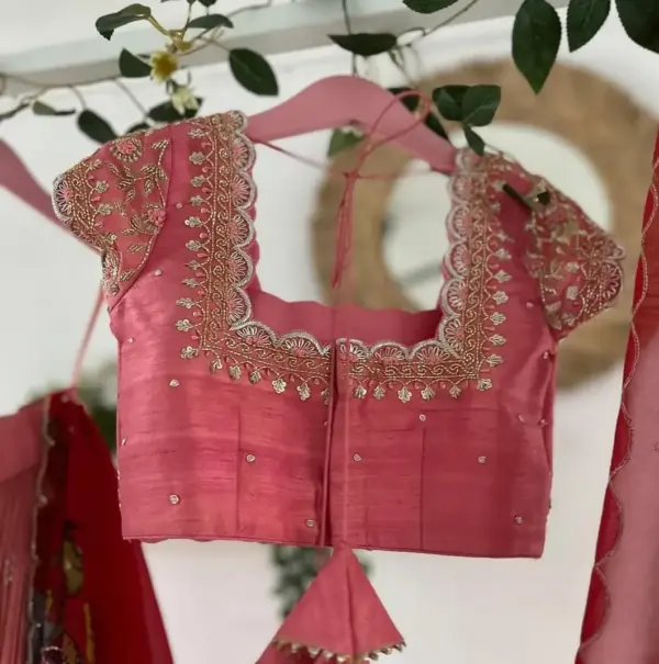 Exclusive Peach Aliya Cut Blouse with Maggam Work  Custom Bridal Wear 2