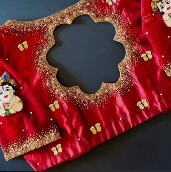 Exclusive Red Maggam Work Blouse for Baby Shower | Versatile Designer Wear 2