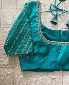 Exclusive Sky Blue Bridal Maggam Blouse Handcrafted Layered Design