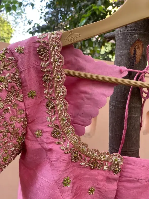 Exquisite Baby Pink Raw Silk Zardosi Maggam Work Blouse  Bridal Designer Wear 3