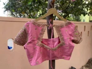 Exquisite Baby Pink Raw Silk Zardosi Maggam Work Blouse Bridal Designer Wear
