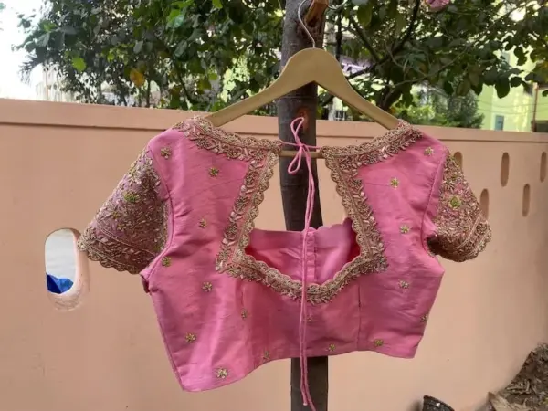 Exquisite Baby Pink Raw Silk Zardosi Maggam Work Blouse  Bridal Designer Wear 4