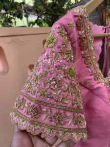 Exquisite Baby Pink Raw Silk Zardosi Maggam Work Blouse Bridal Designer Wear