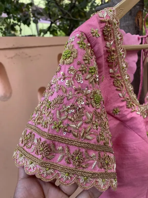 Exquisite Baby Pink Raw Silk Zardosi Maggam Work Blouse  Bridal Designer Wear 5