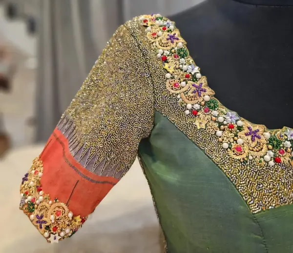 Grand Designer Wedding Maggam Work Golden Blouse Luxury Bridal & Partywear Trend