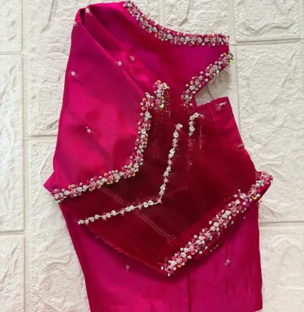 Luxury Pink Net Minimal Embroidery Maggam Blouse Modern Yet Traditional
