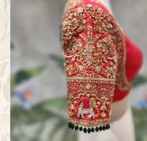 Luxury Red Wedding Blouse Handcrafted Madhubala Maggam Work