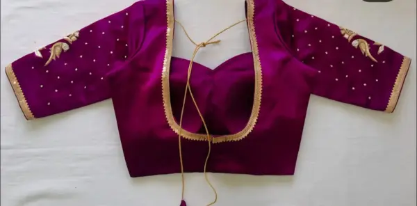 Madhubala Inspired Pink Velvet Maggam Work Party Blouse  Royal & Elegant 3