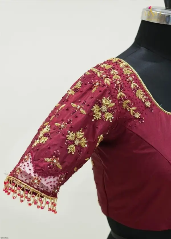 Majestic Maroon Bridal Blouse with Handcrafted Maggam Work