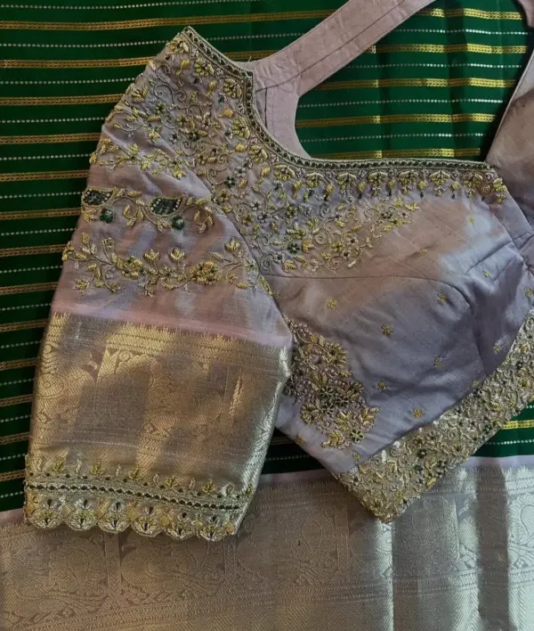 Pastel Peach Zardosi Maggam Work Blouse Perfect for Weddings