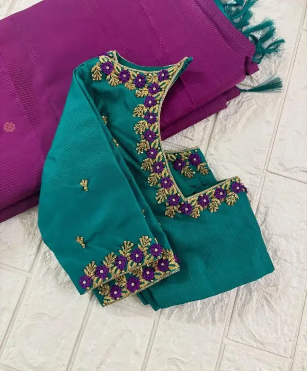 Peacock Blue Grand Maggam Blouse for Weddings Luxury Bridal Wear