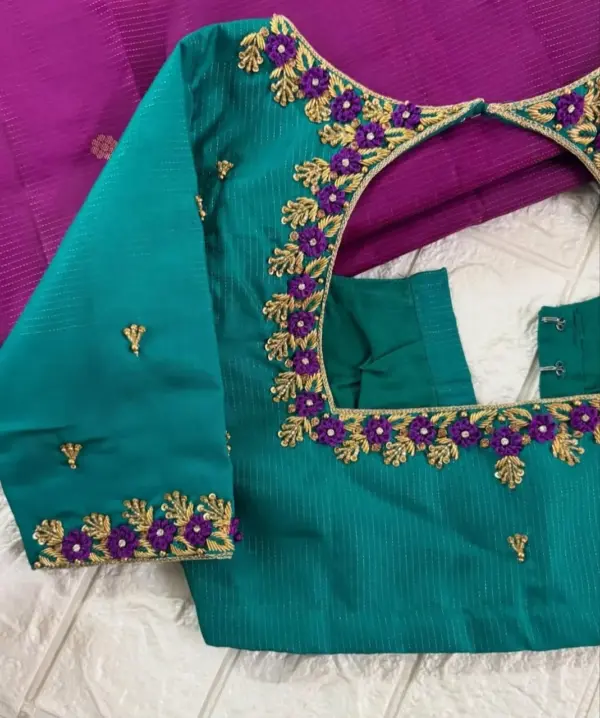 Peacock Blue Grand Maggam Blouse for Weddings Luxury Bridal Wear