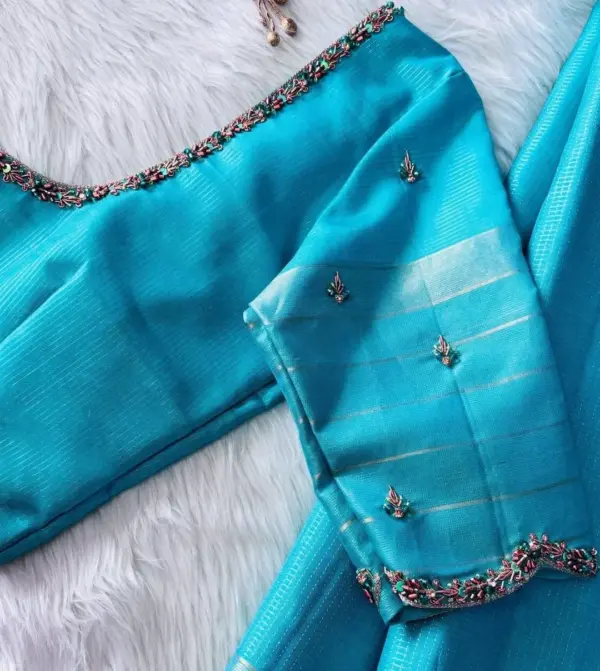 Premium Sky Blue Bridal Maggam Work Blouse Wedding Essential