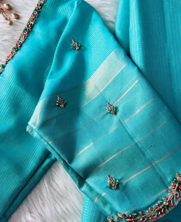 Premium Sky Blue Bridal Maggam Work Blouse Wedding Essential